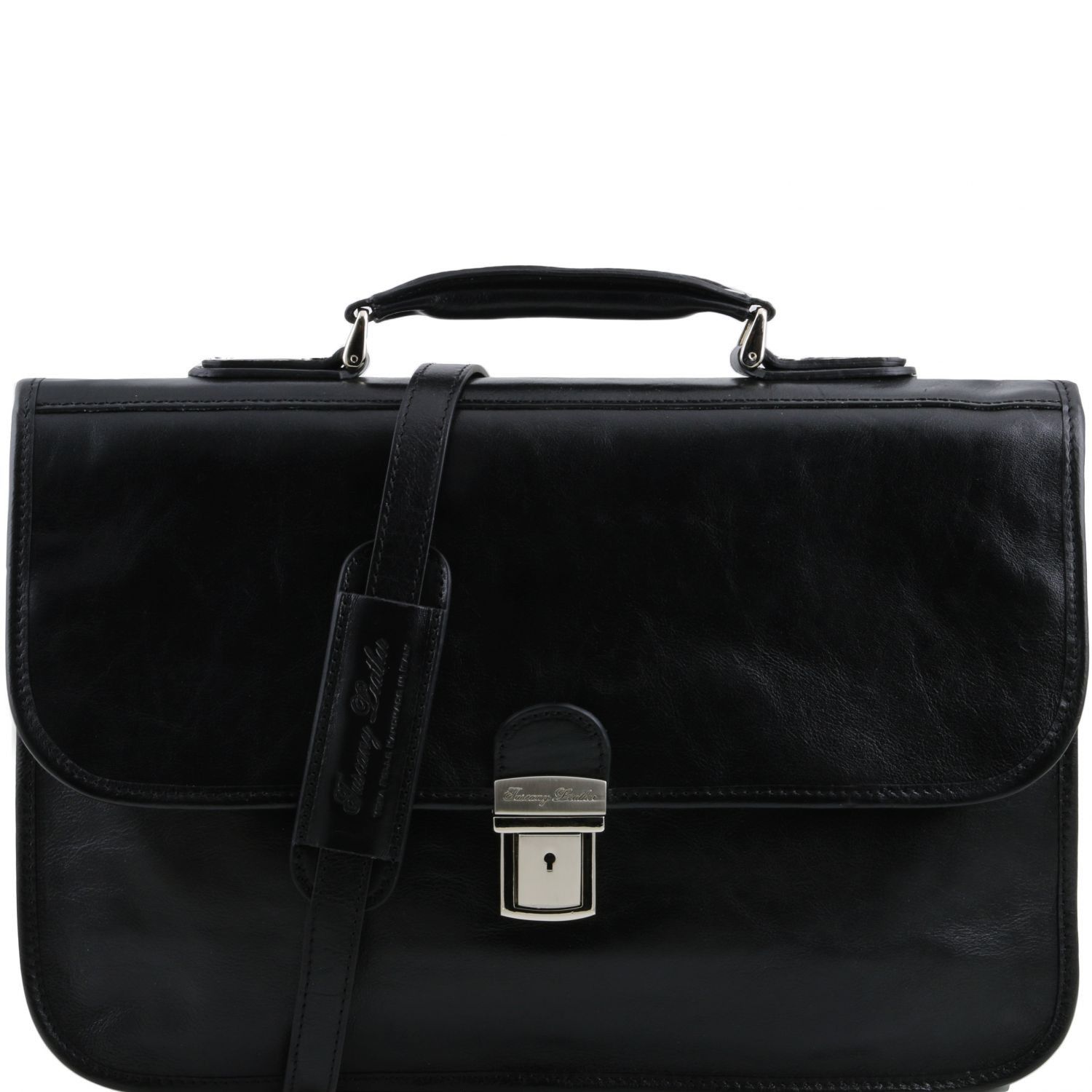 vangst snijder Wardianzaak San Gimignano - Leather Briefcase 2 Compartments Black TL141340