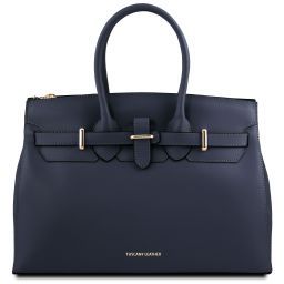 Elettra Sac à main pour femme en cuir avec finitions couleur or Bleu foncé TL141548