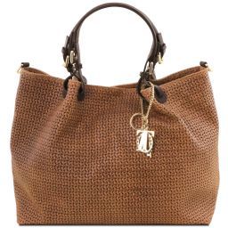 TL KeyLuck Bolso shopping TL SMART en piel imprimida tejida - Tamaño grande Canela TL141568
