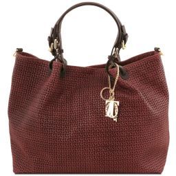 TL KeyLuck Woven printed leather TL SMART shopping bag - Large size Bordeaux TL141568