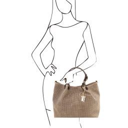 TL KeyLuck Bolso shopping TL SMART en piel imprimida tejida - Tamaño grande Marrón topo oscuro TL141568