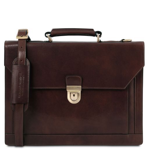 Cremona Leather Briefcase 3 Compartments Dark Brown TL141732
