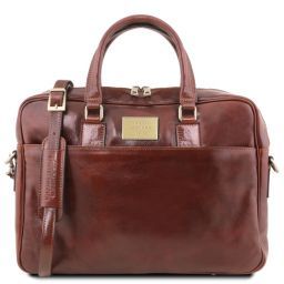 Urbino Cartella in pelle porta computer a 2 scomparti con tasca frontale Marrone TL141894