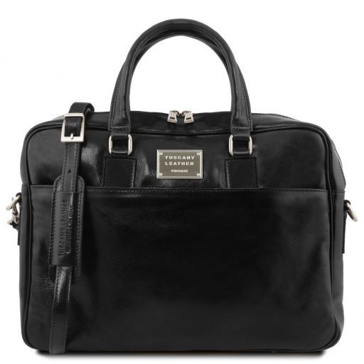 Urbino Leather Laptop Briefcase With 2 Compartments Black TL141894