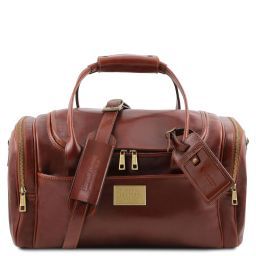 TL Voyager Borsone viaggio in pelle con tasche laterali - Misura piccola Marrone TL141441