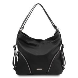 TL Bag Borsa a spalla in pelle morbida convertibile a zaino Nero TL141938