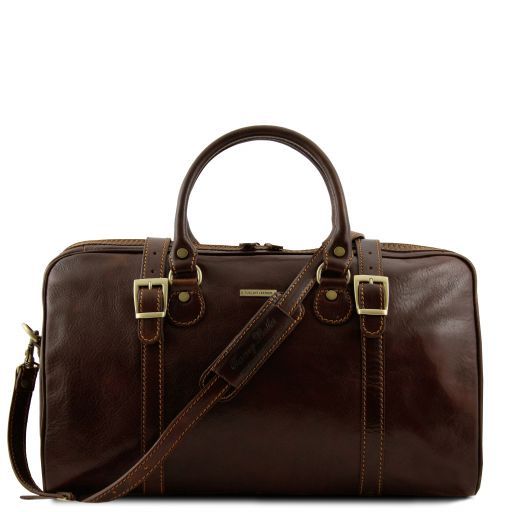 Berlin Дорожная кожаная сумка-даффл с пряжками - Маленький размер Темно-коричневый TL1014