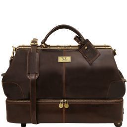 Siviglia Maulbügelreisetasche aus Leder mit Doppel-Boden und zwei Rollen Dunkelbraun TL141451