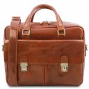 San Miniato Leather Multi Compartment Laptop Briefcase With two Front Pockets Мед TL142026