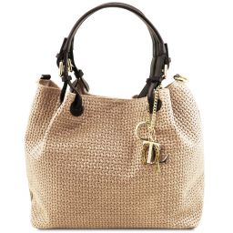 TL KeyLuck Woven printed leather shopping bag Beige TL141573