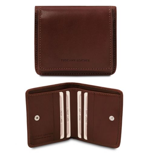 Exclusive Leather Wallet With Coin Pocket Dark Brown TL142059