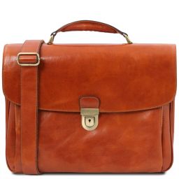 Alessandria Leather multi compartment TL SMART laptop briefcase Honey TL142067