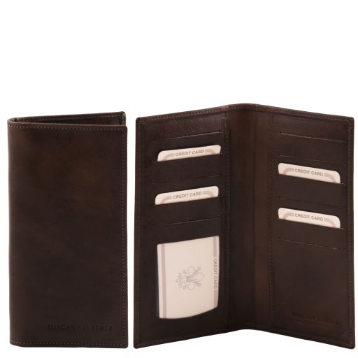 Exklusive Vertikal Herren Brieftasche aus Leder mit 2 Scheinfächern Dunkelbraun TL140784