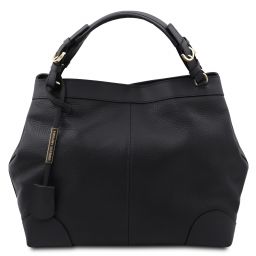 Ambrosia Soft leather shopping bag with shoulder strap Black TL142143