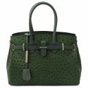 TL Bag Handtasche aus Leder mit Strauß-Prägung Tannengrün TL142120