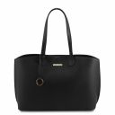 Pantelleria Leather shopping bag and 3 fold leather wallet with coin pocket Black TL142157