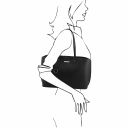 Pantelleria Shopping Tasche aus Leder und Brieftasche aus Leder mit 3 Scheinfächern und Münzfach Schwarz TL142157