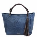 TL Bag Bolso Shopping en Piel Imprimida Tejida Azul oscuro TL142066