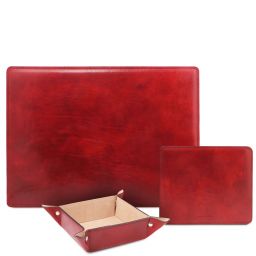 Premium Office Set Sous-main de Bureau, Tapis de Souris et Videpoches en Cuir Rouge TL142088