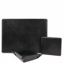 Premium Office Set Almohadilla de Escritorio, Alfombrilla y Vaciabolsillos en Piel Negro TL142162