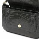 Noemi Croc Print Leather Clutch Handbag Black TL142065