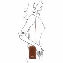 TL Bag Mini Schultertasche aus Weichem Leder im Steppdesign Cognac TL142169