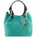 TL KeyLuck Woven Printed Leather Shopping bag Turquoise TL141573