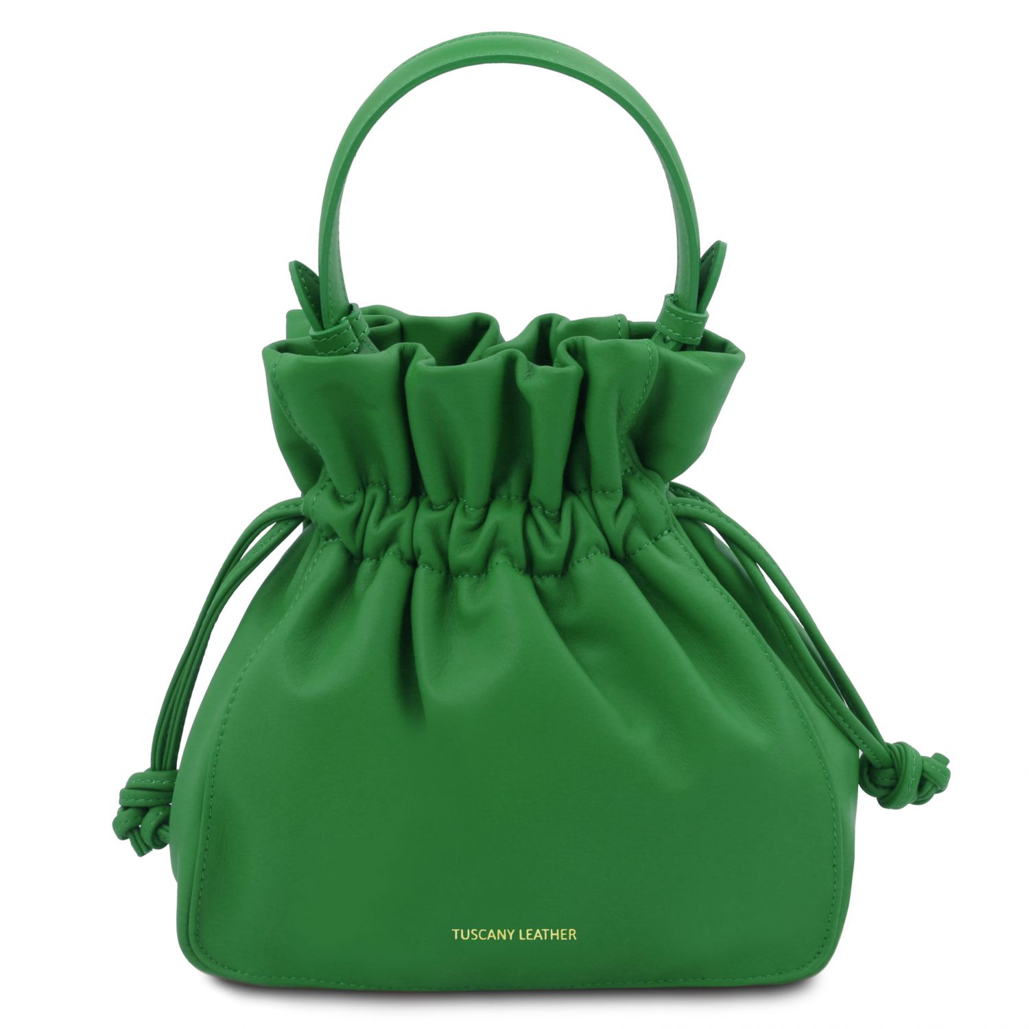 green leather bucket bag