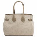 TL Bag Borsa a Mano in Pelle Stampata Effetto Struzzo Beige TL142120