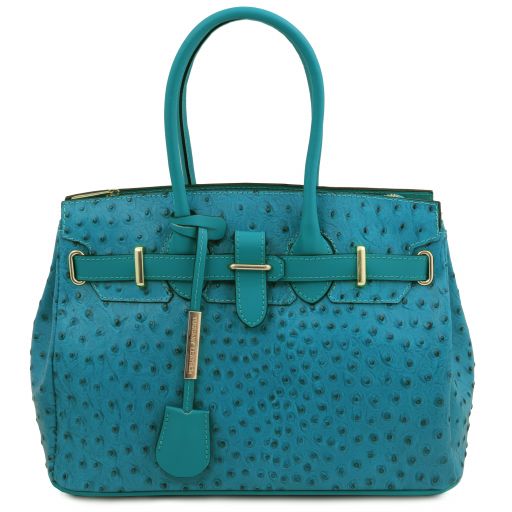 TL Bag Sac à Main en Cuir Imprimé Effet Autruche Turquoise TL142120