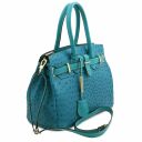 TL Bag Bolso de Mano en Piel Estampada Efecto de Avestruz Turquesa TL142120