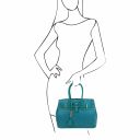 TL Bag Handtasche aus Leder mit Strauß-Prägung Turquoise TL142120