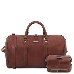 Colombo Leather Travel Duffle bag and Leather Toilet bag Brown TL142235