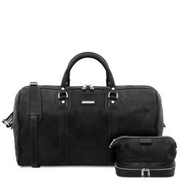 Colombo Leather Travel Duffle bag and Leather Toilet bag Black TL142235