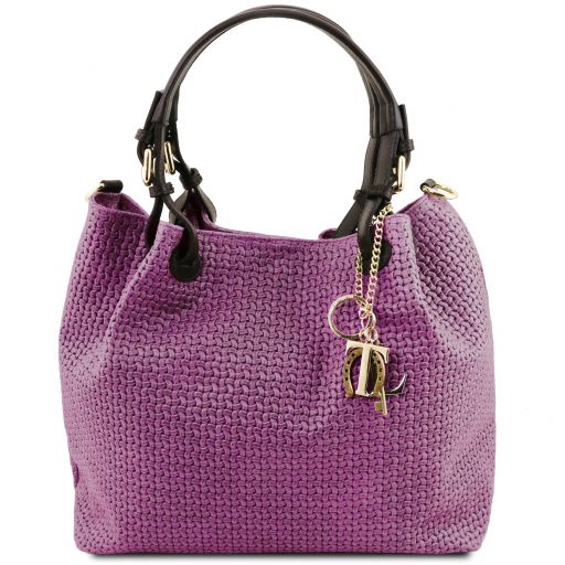TL KeyLuck Кожаная сумка-шоппер с плетеным теснением Фиолетовый TL141573