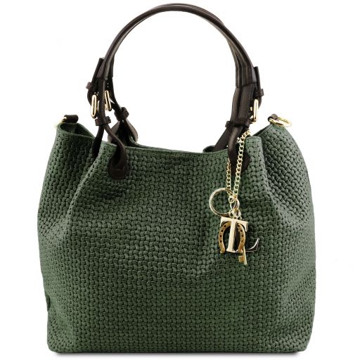TL KeyLuck Woven Printed Leather Shopping bag Forest Green TL141573