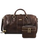 Marco Polo Travel Leather Duffle bag and Leather Toiletry bag Dark Brown TL142248