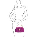 Lara Metallic Soft Leather Clutch With Chain Strap Fuchsia TL142247