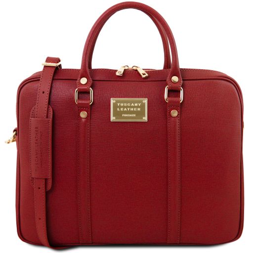 Prato Elégante Serviette Pour Portable en Cuir Saffiano Rouge TL141626