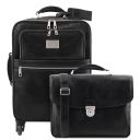 Business 4 Wheels Leather Trolley and Leather TL SMART Laptop Briefcase Black TL142271