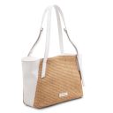 TL Bag Shopping Tasche aus Weichem Leder mit Stroheffekt Weiß TL142279
