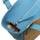 TL Bag Shopping Tasche aus Weichem Leder mit Stroheffekt Hellblau TL142279
