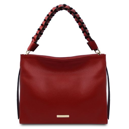 RED Leather Bag Leather Shoulder Bag Soft Pebbled Leather 