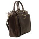 Pisa Leather Laptop Briefcase With Front Pocket Dark Brown TL141660