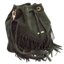TL Bag Sac Secchiello en Cuir Daim et Franges Vert Forêt TL142291