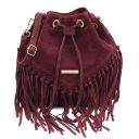 TL Bag Beuteltasche aus Wildleder mit Dekorativen Fransen Bordeaux TL142291